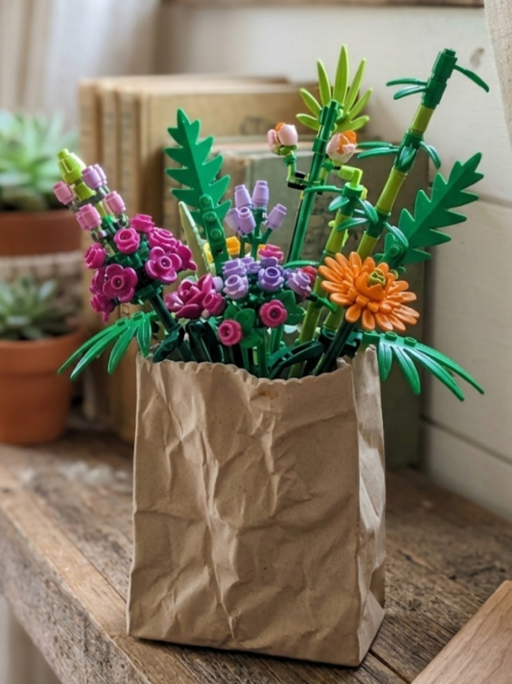 Vintage Ceramic Brown Paper Bag Vase 4.5" Novelty Planter Trompe L'oeil Pop Art